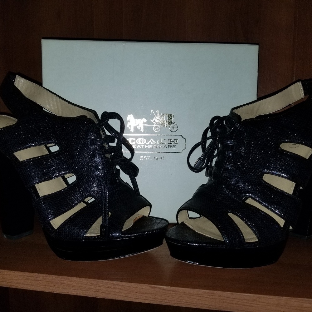 Coach lace up shimmery heels